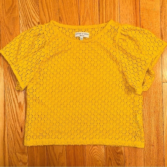 Madewell Texture & Thread Eyelet Flutter Sleeve Top Mystic Yellow Size Small - Picture 3 of 7